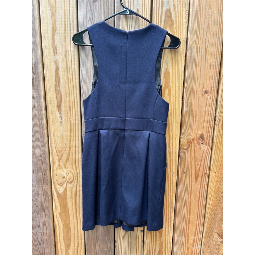 WHIT Navy Blue Wool Blend Deep V-Neck Pleated Jumper Mini Dress‎ Size 6 - Picture 6 of 8